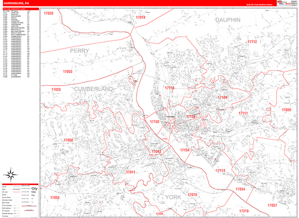 Harrisburg Zip Code Wall Map