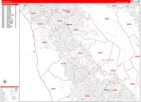Hayward Zip Code Wall Map