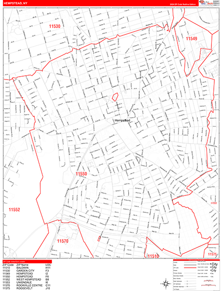 Hempstead Zip Code Wall Map