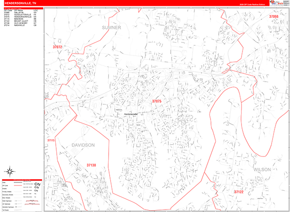 Hendersonville Zip Code Wall Map