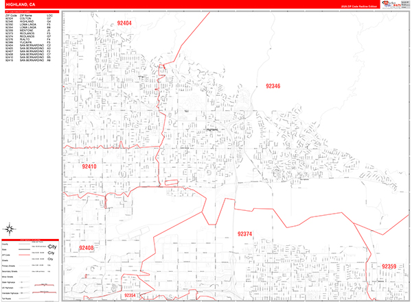 Highland Zip Code Wall Map