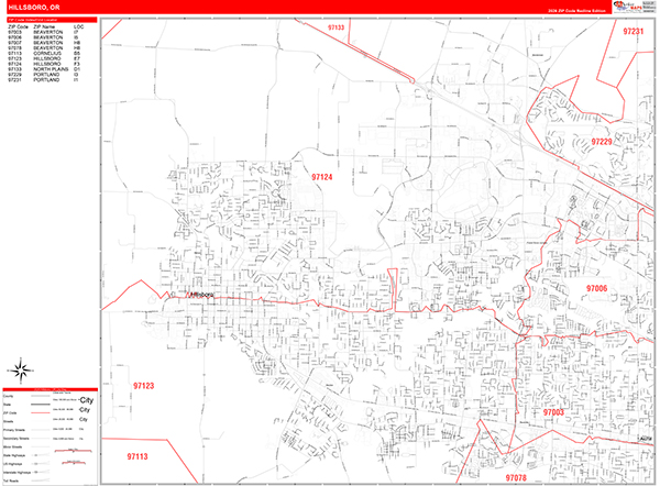 Hillsboro Zip Code Wall Map