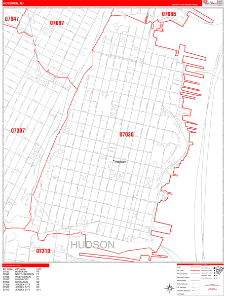 Hoboken Zip Code Wall Map