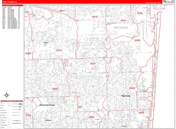 Hollywood Zip Code Wall Map