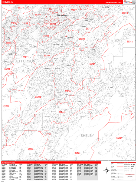 Hoover Zip Code Wall Map