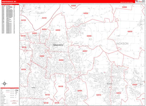 Independence Zip Code Wall Map