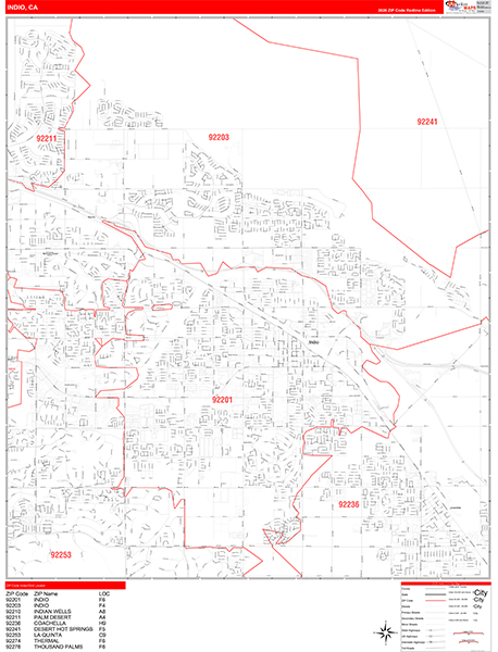 Indio Zip Code Wall Map