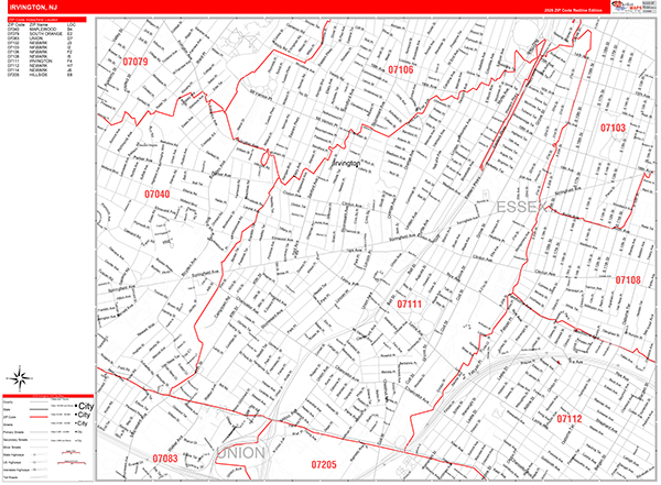 Irvington Zip Code Wall Map