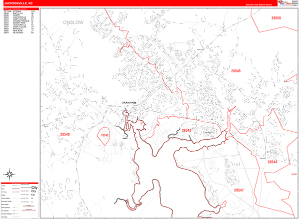 Jacksonville Zip Code Wall Map