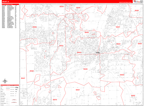Joliet Zip Code Wall Map