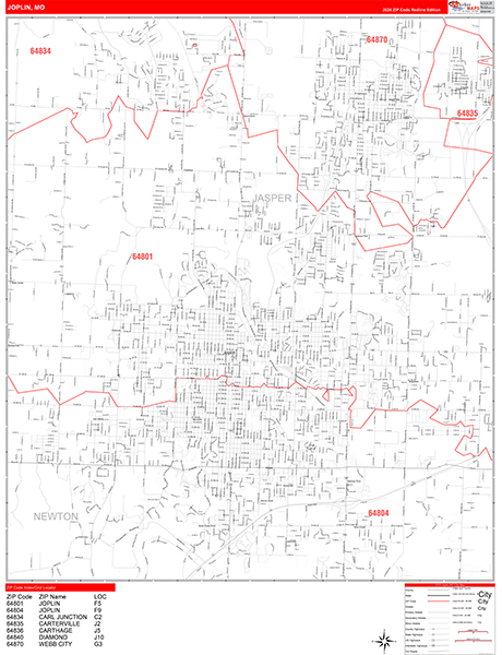 Joplin Zip Code Wall Map