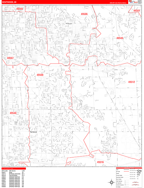 Kentwood Zip Code Wall Map