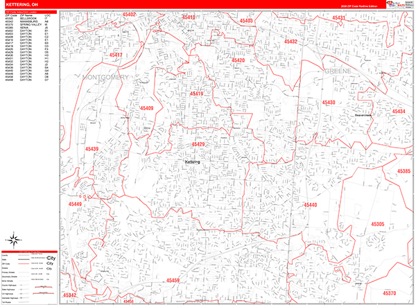 Kettering Zip Code Wall Map