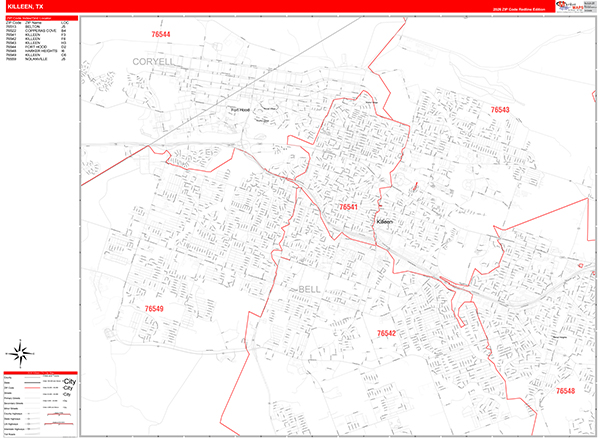 Killeen Zip Code Wall Map