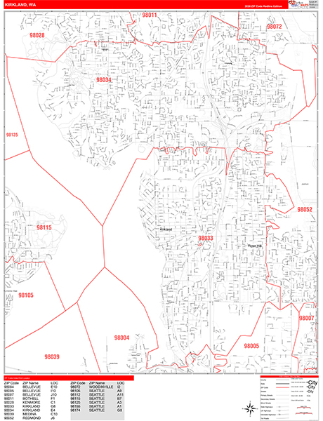 Kirkland Zip Code Wall Map