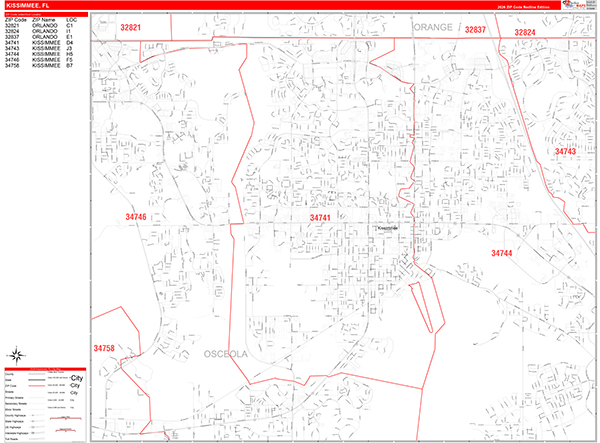 Kissimmee Zip Code Wall Map