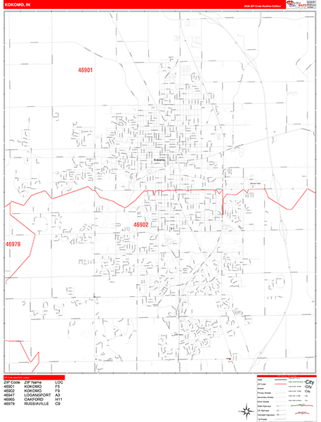 Kokomo Zip Code Wall Map
