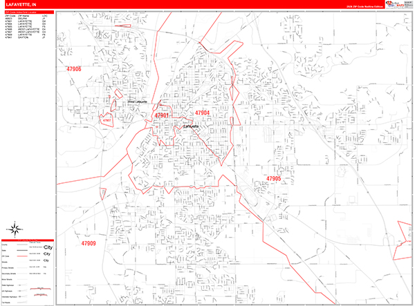 Lafayette Zip Code Wall Map