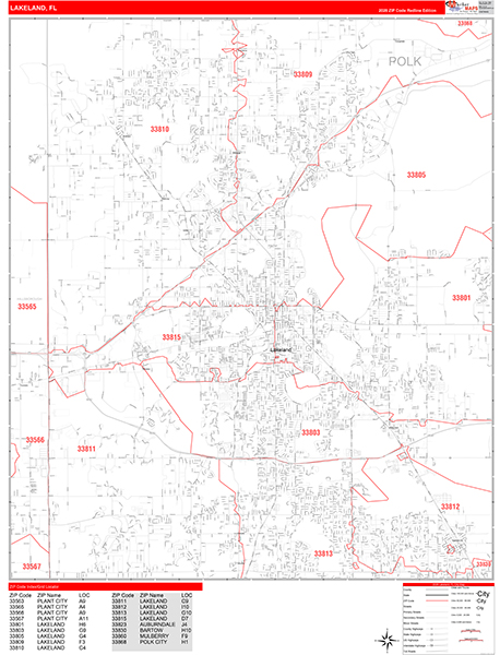Lakeland Zip Code Wall Map