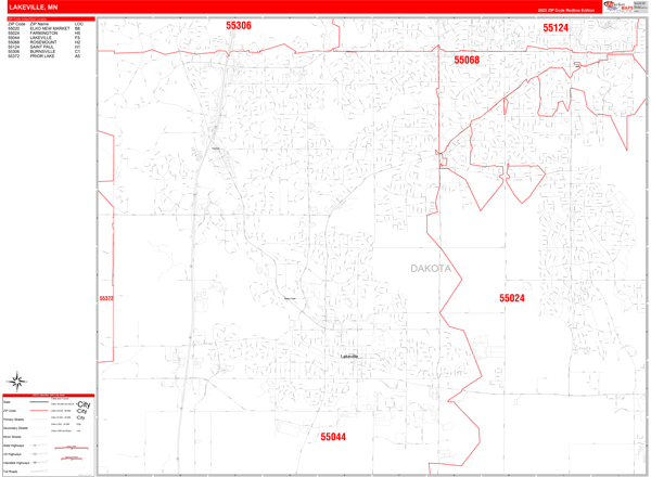 Lakeville Zip Code Wall Map