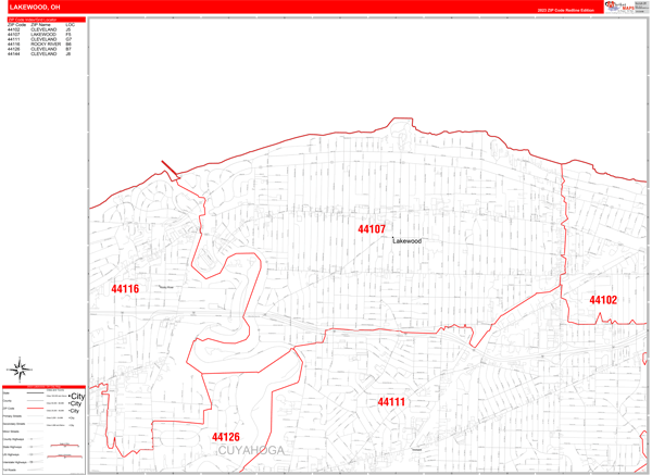 lakewood ohio zip code map Lakewood Ohio Zip Code Wall Map Red Line Style By Marketmaps lakewood ohio zip code map