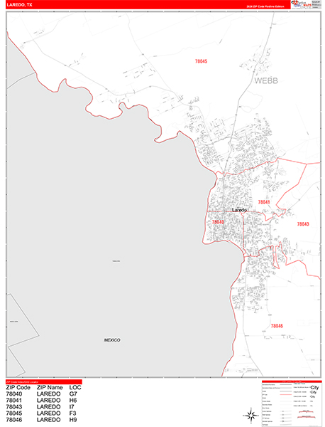 Laredo Zip Code Wall Map
