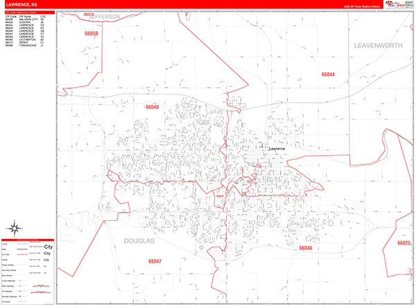 Lawrence Zip Code Wall Map