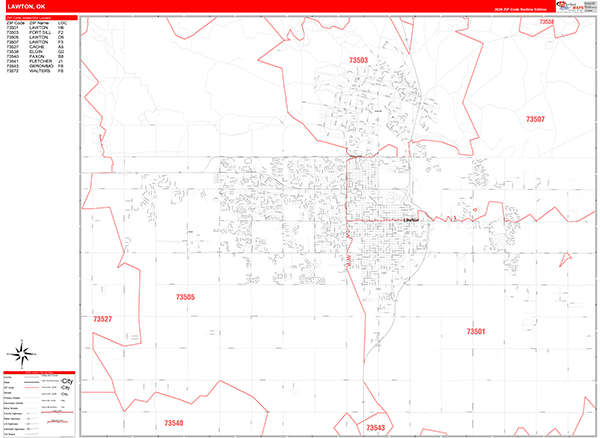 Lawton Zip Code Wall Map
