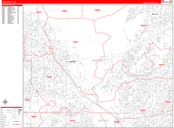 Lewisville Zip Code Wall Map