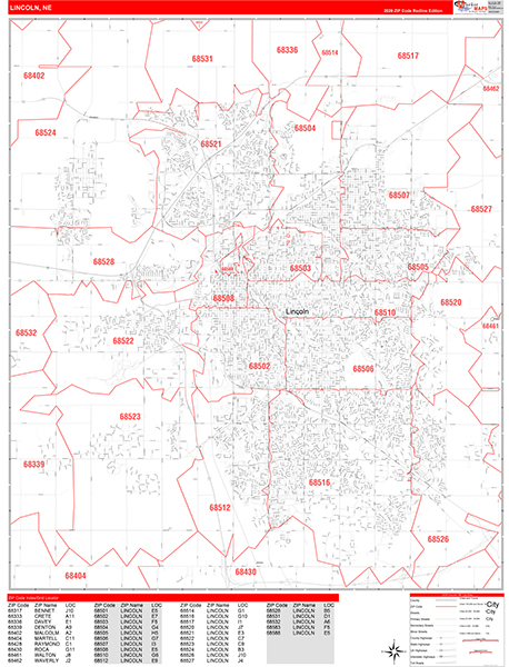 Lincoln Zip Code Wall Map