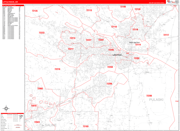 Little Rock Arkansas Zip Code Wall Map Red Line Style By Marketmaps