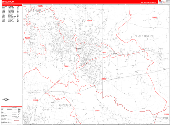 Longview Zip Code Wall Map