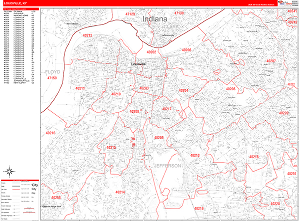 Louisville Zip Code Wall Map