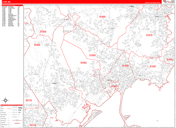 Lynn Zip Code Wall Map