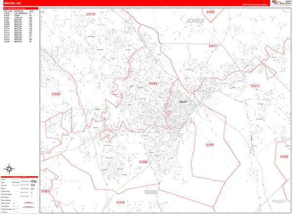 Macon Zip Code Wall Map