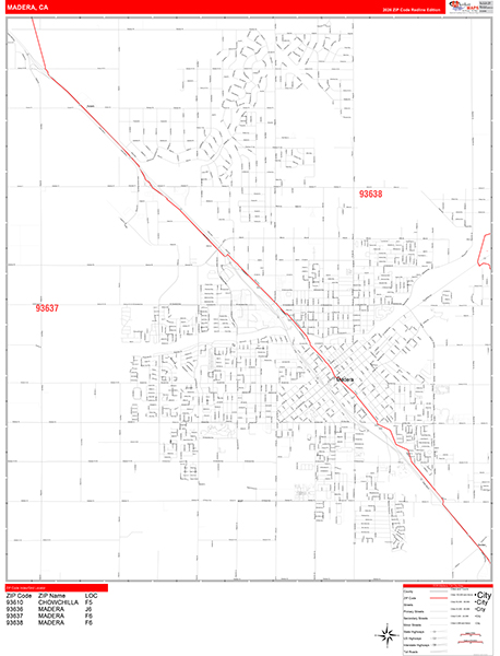 Madera Zip Code Wall Map