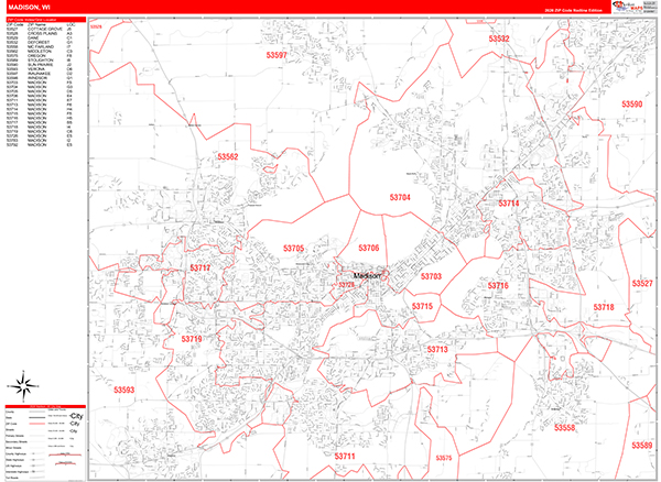 Madison Zip Code Wall Map