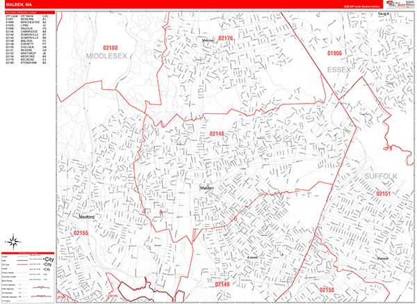 Malden Zip Code Wall Map
