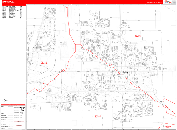 Manteca Zip Code Wall Map