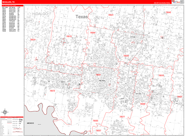 McAllen Zip Code Wall Map