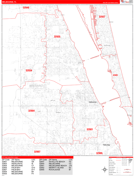 Melbourne Florida Zip Code Maps Red Line 8983