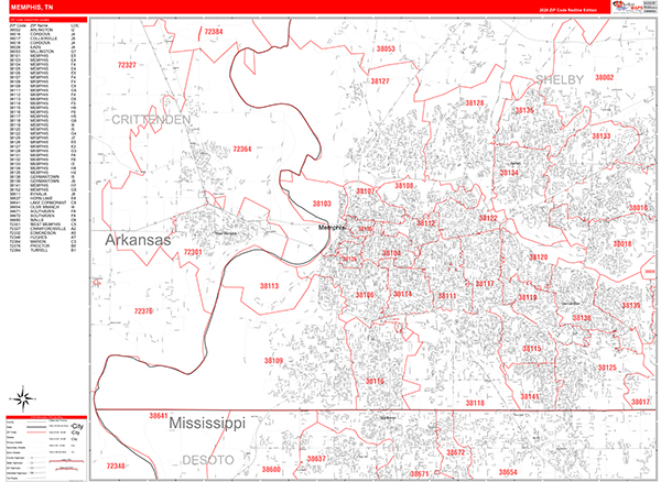 Memphis Zip Code Wall Map