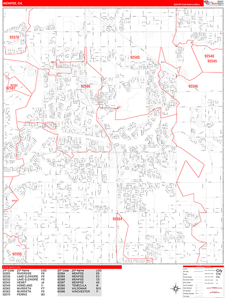 Menifee Zip Code Wall Map