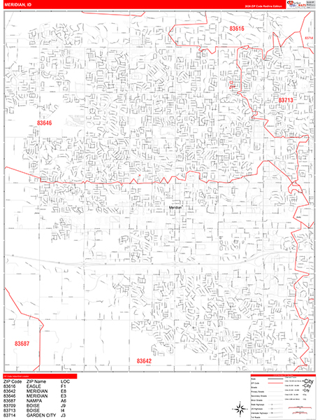 Meridian Zip Code Wall Map