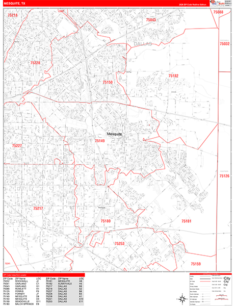 Mesquite Zip Code Wall Map