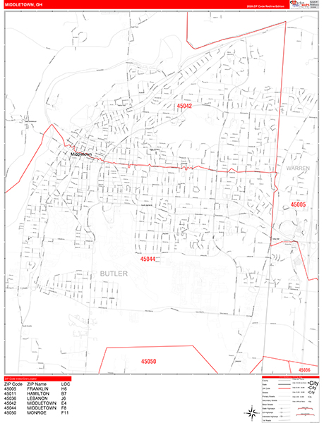 Middletown Zip Code Wall Map