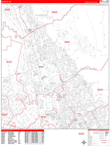Milpitas Zip Code Wall Map