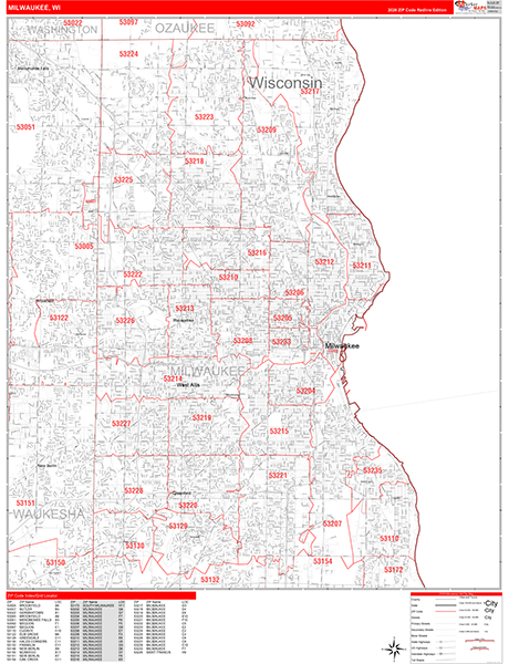 Milwaukee Zip Code Wall Map