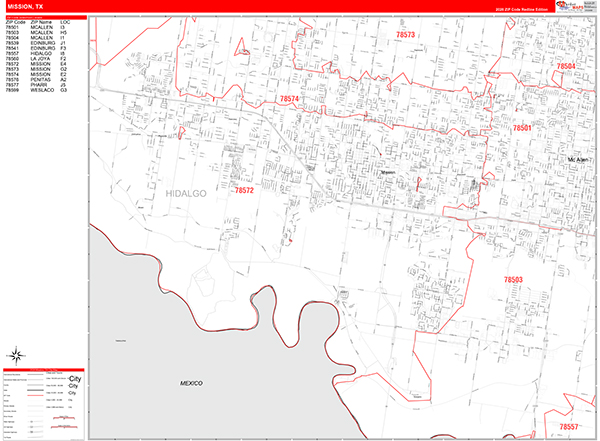 Mission Zip Code Wall Map