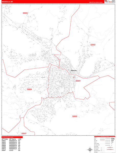 Missoula Zip Code Wall Map